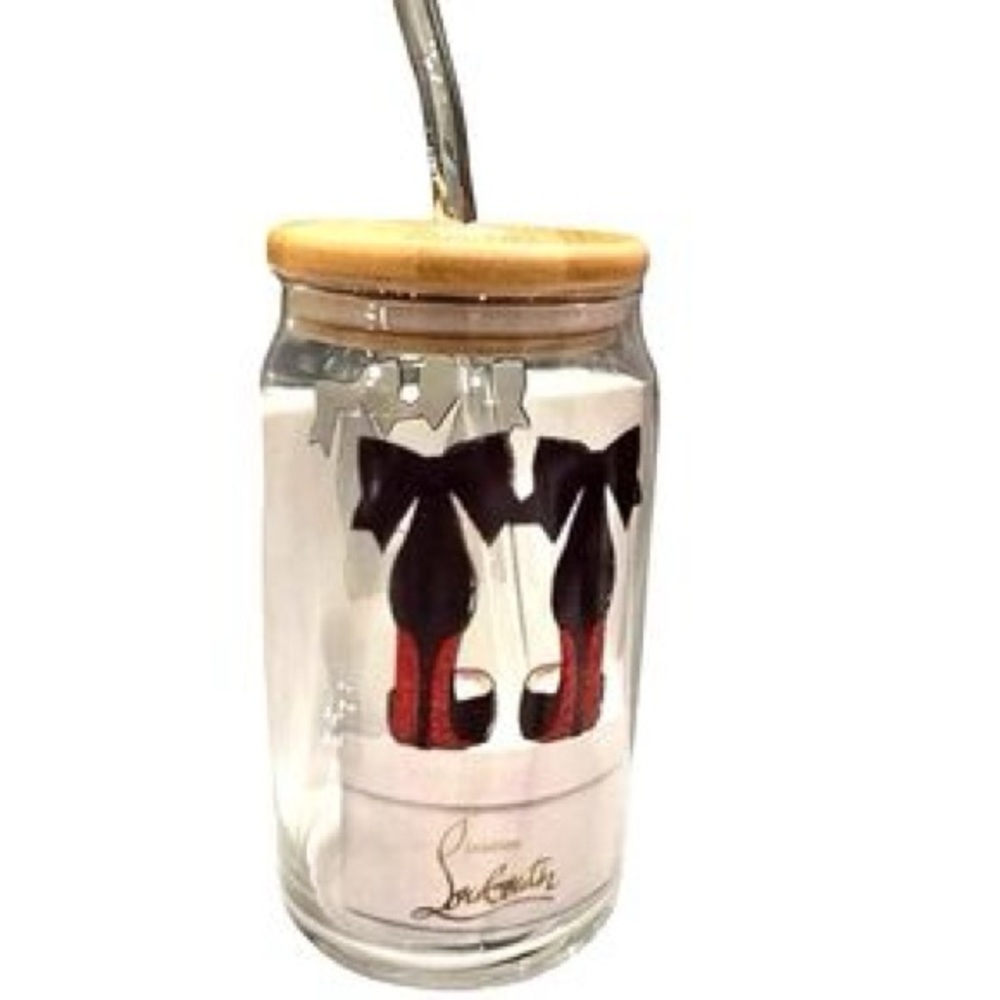 Glass Tumbler w/Straw Featuring Christian Louboutin Artwork
